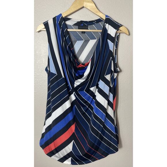 Worthington Women Top L Career Blouse Cowl Neck Striped Geometric Pattern - Picture 1 of 7